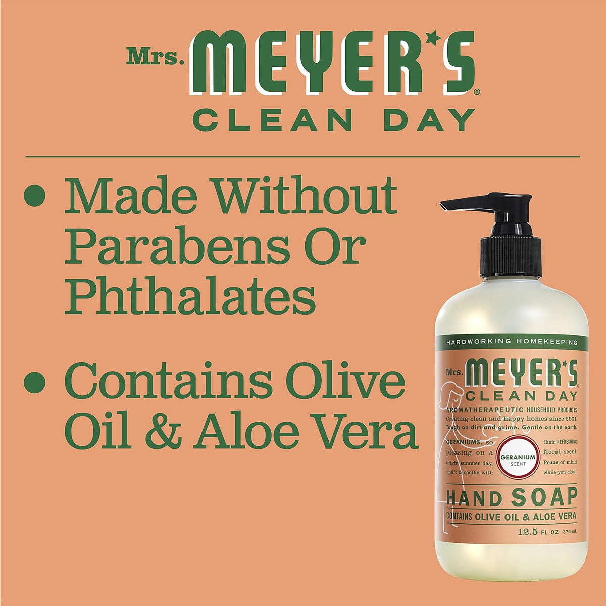 Mrs Meyers Hand Soap Geranium 12.5 Ounce Pump (370Ml) (3 Pack)