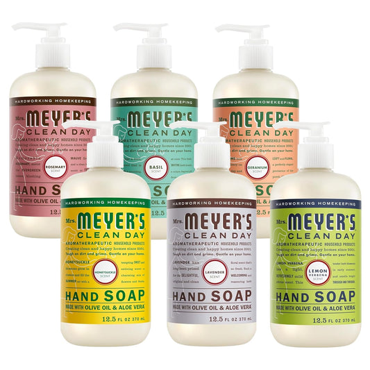 CLEAN DAY Hand Soap Scent Variety Pack Includes 1 of Each, Rosemary + Basil + Geranium + Honeysuckle + Lavender + Lemon Verbena, (Count of 6)