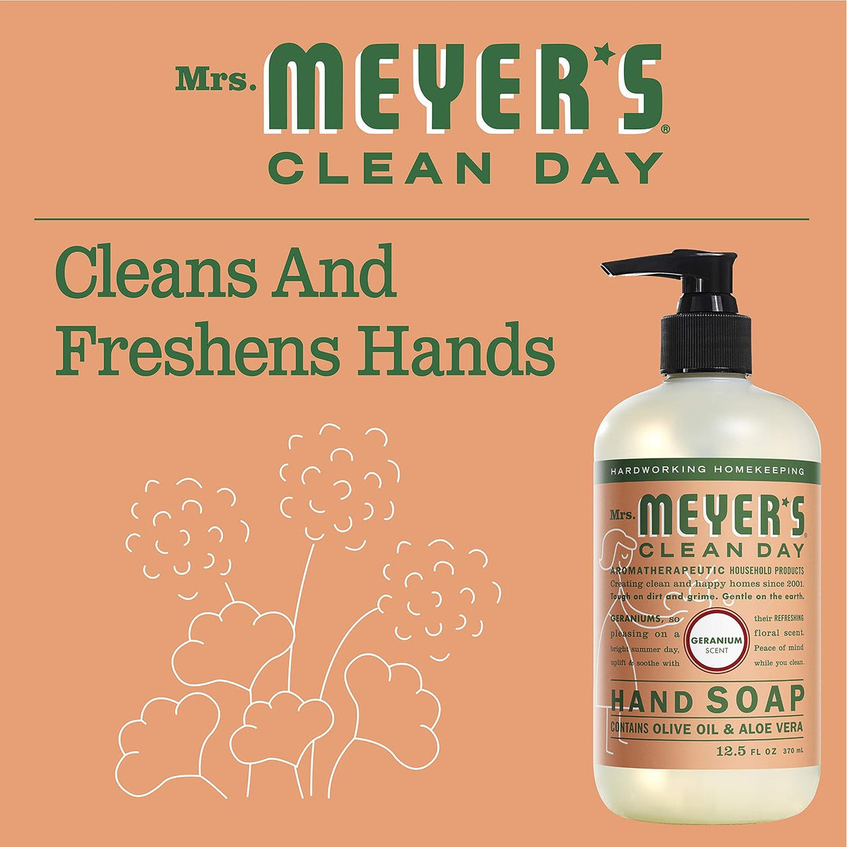 Mrs Meyers Hand Soap Geranium 12.5 Ounce Pump (370Ml) (3 Pack)