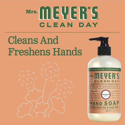 Mrs Meyers Hand Soap Geranium 12.5 Ounce Pump (370Ml) (3 Pack)