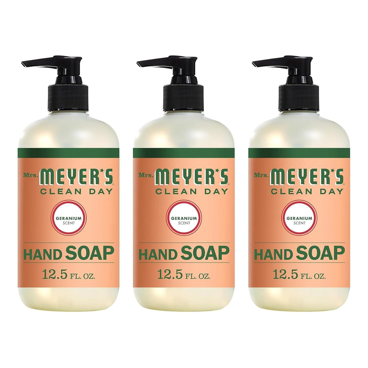 Mrs Meyers Hand Soap Geranium 12.5 Ounce Pump (370Ml) (3 Pack)